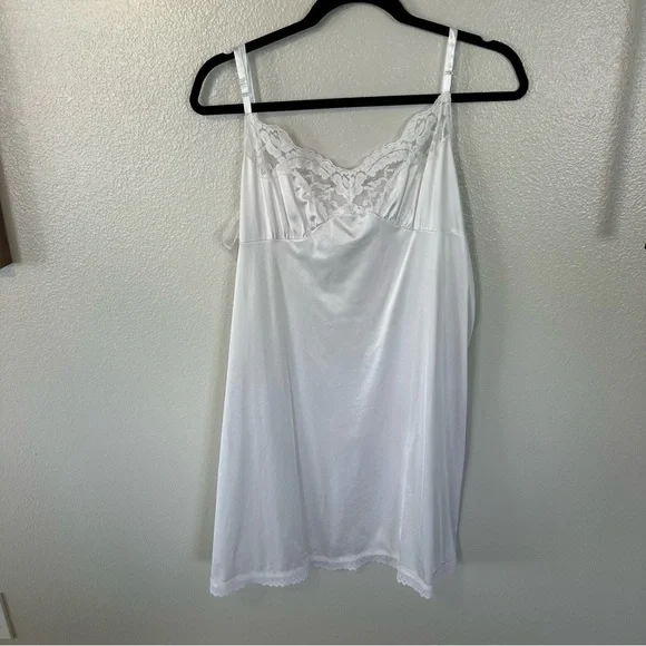 Vintage Vassarette Nylon Lace Slip Dress in White Made in USA Paper Tag, XL - Picture 2 of 10